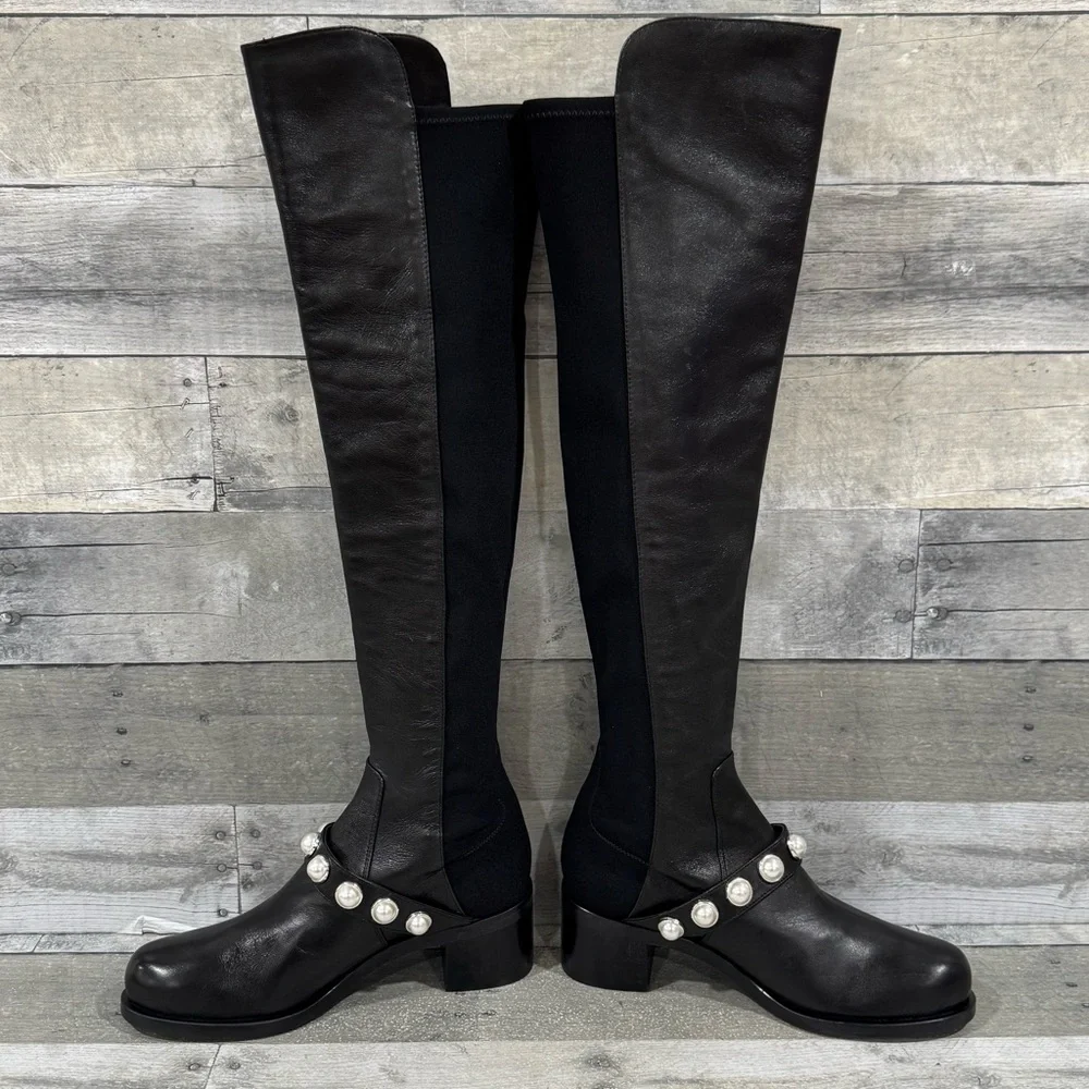 STUART WEITZMAN Portia Studded Over Knee Boots - Black - Size - 7.5B
